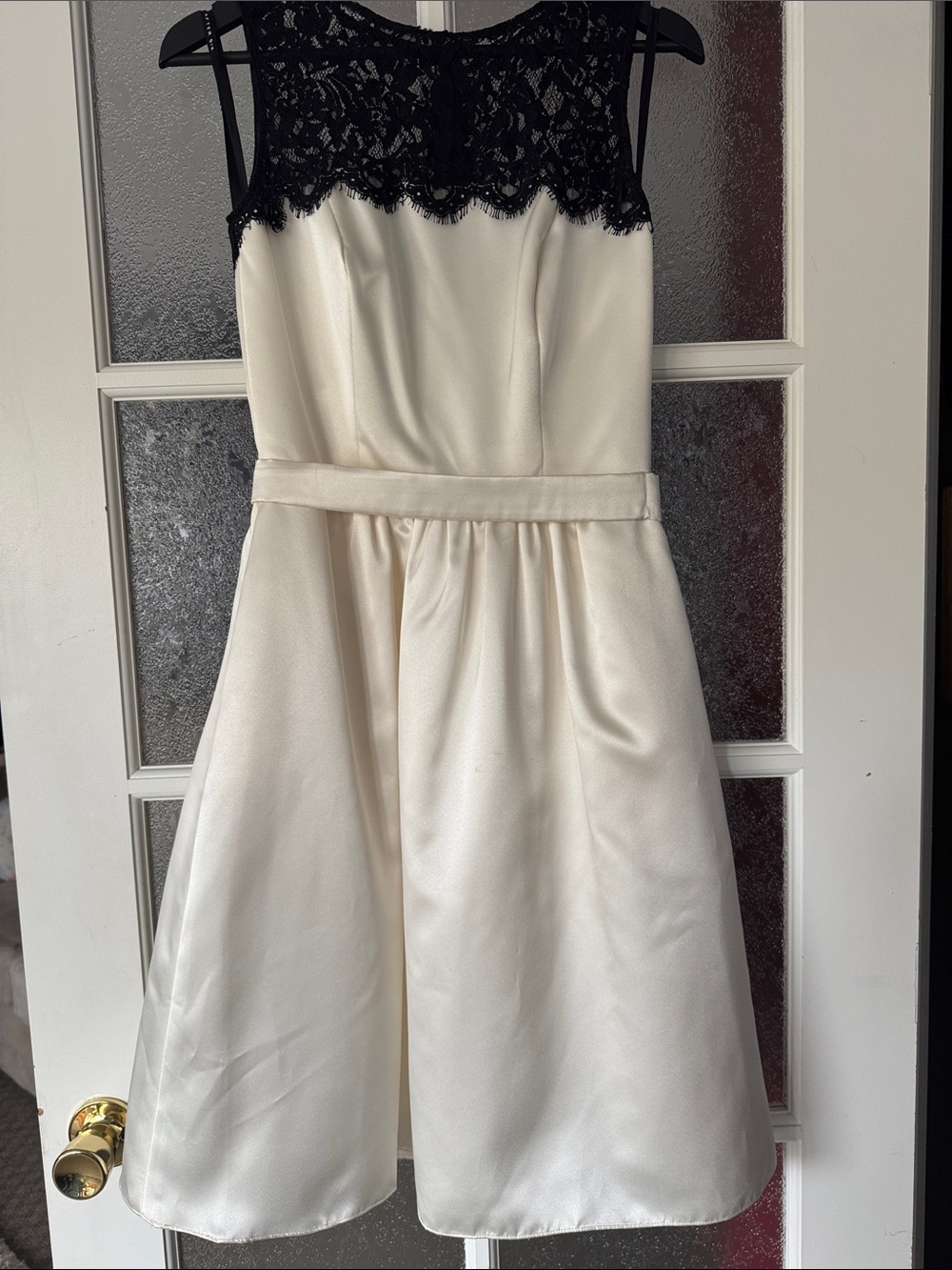 Ivory Satin Dress with Black Lace Bodice